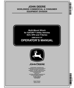 John Deere Multi-Mount Winch for XUV, HPX, T-Series Gator Utility Vehicles Operator's Manual (OMM156761)