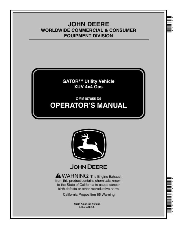 John Deere XUV Gas Gator Utility Vehicle (020001-) Operator's Manual (OMM157855)