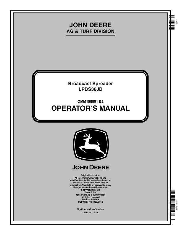 John Deere LPBS36JD Broadcast Spreader Operator's Manual (OMM158881)