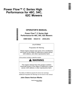 John Deere PowerFlow C Series High Performance for 48C, 54C & 62C Mower Decks on X300, X500, X700 Tractors Operator's Manual (OMM158896)
