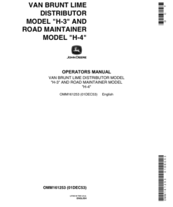 John Deere Van Brunt 'H-3' Lime Distributor, 'H-4' Road Maintainer Models Operator's Manual (OMM161253)