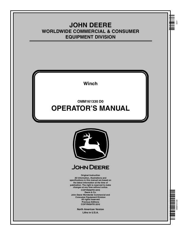 John Deere Winch Operator's Manual (OMM161330)