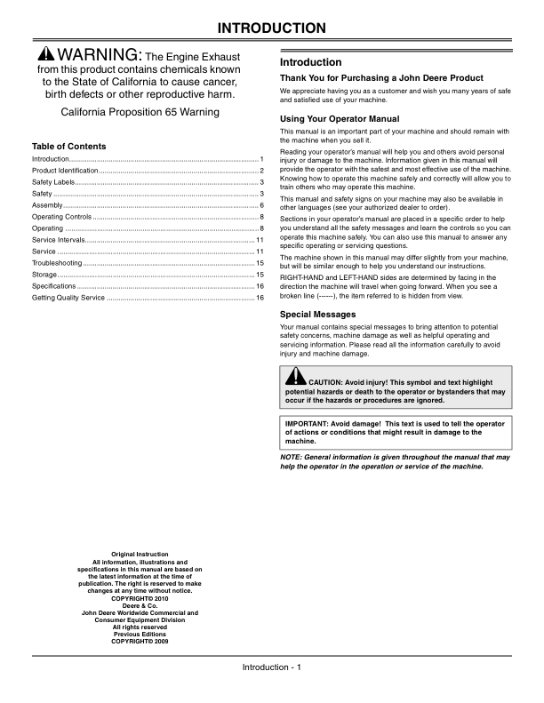 John Deere B940 Walk-Behind Blower Operator's Manual (OMM161989) - Image 2
