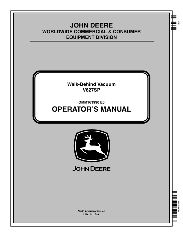John Deere V627SP Walk-Behind Vacuum Operator's Manual (OMM161990)