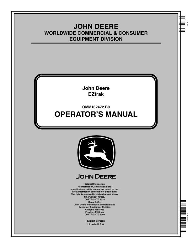 John Deere Z425 Residential Zero Turn Mower Operator's Manual (OMM162472)