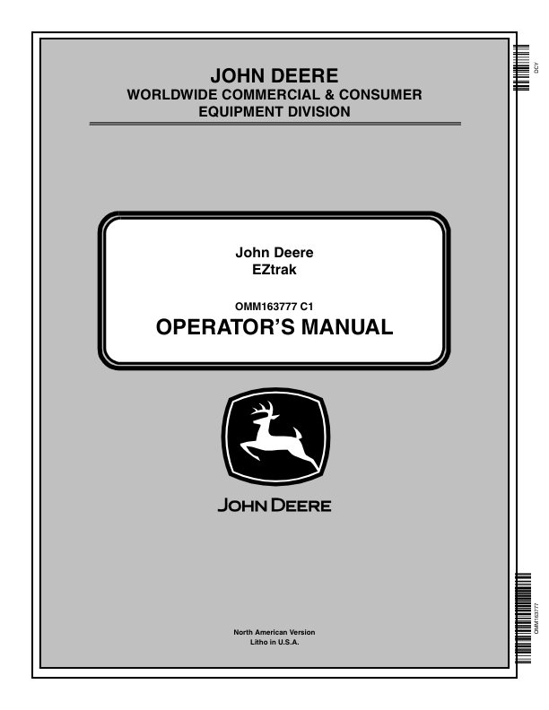 John Deere Z225, Z245, Z425, Z445, Z465, Z645, Z655 EZTrak Zero-Turn Mowers Operator's Manual (OMM163777)