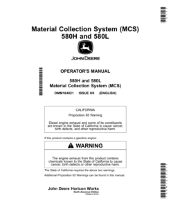 John Deere 580H, 580L Material Collection System (MCS) Operator's Manual (OMM164021)
