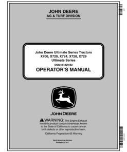 John Deere X700, X720, X724, X728 & X729 Ultimate Select Series Tractor (070001-) Operator's Manual (OMM164429)