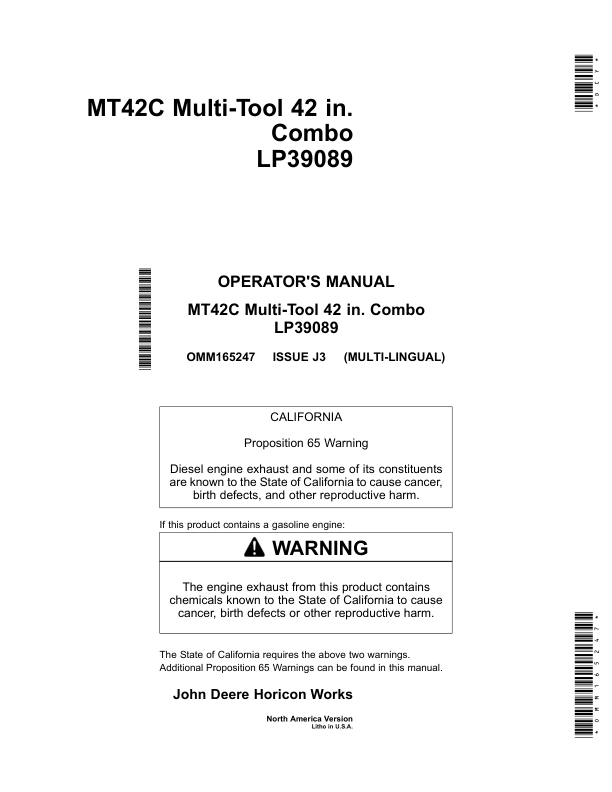 John Deere MT42C Multi-Tool 42 in. Combo LP39089 Operator's Manual (OMM165247)