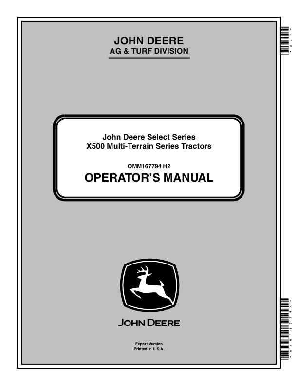 John Deere Select Series X500 Multi-Terrain Series Tractors (EX) Operator's Manual (OMM167794)