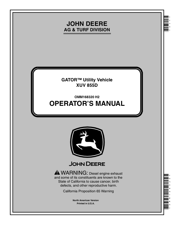 John Deere 855D XUV Gator North America (060001-080000) Operator's Manual (OMM168320)