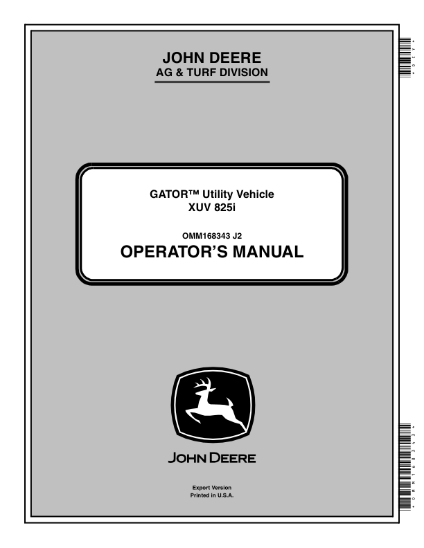 John Deere XUV 825i Gator Utility Vehicle Export Edition (060001-080000) Operator's Manual (OMM168343)