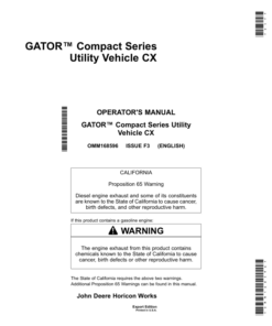 John Deere CX Gator Utility Vehicle Operator's Manual (OMM168596)