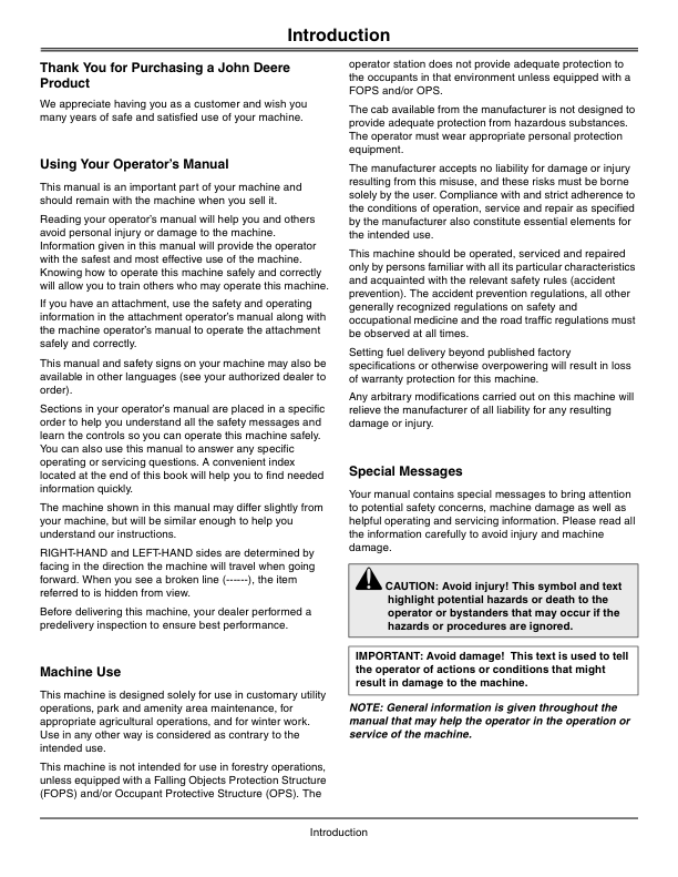 John Deere TE Gator Utility Vehicles Export Editiion (070001-090000) Operator's Manual (OMM168613) - Image 2