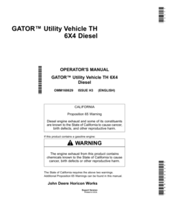 John Deere TH 6X4 Gator Utility Vehicle (Diesel) Export Edition (070001-110000) Operator's Manual (OMM168629)
