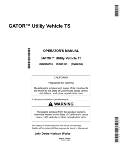 John Deere TS Gator Utility Vehicle (Gas) Export Edition (070001-100000) Operator's Manual (OMM168735)