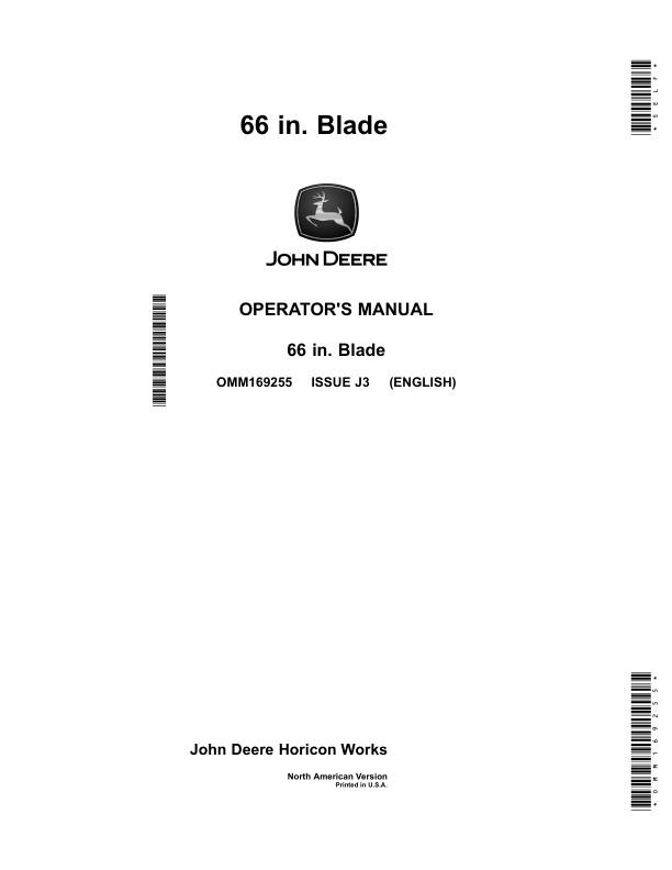 John Deere 66 inch blade (010001-) (North America) Operator's Manual (OMM169255)