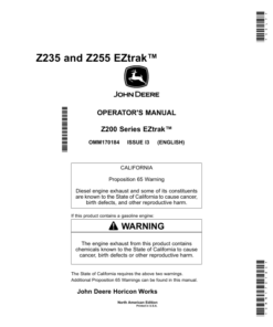 John Deere Z235 & Z255 EZtrak Zero-Turn Mower North & South American (150001-170000) Operator's Manual (OMM170184)