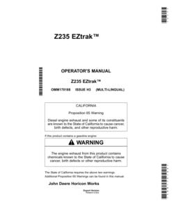 John Deere Z235 EZtrakâ¢ (Export Version) Operator's Manual (OMM170188)