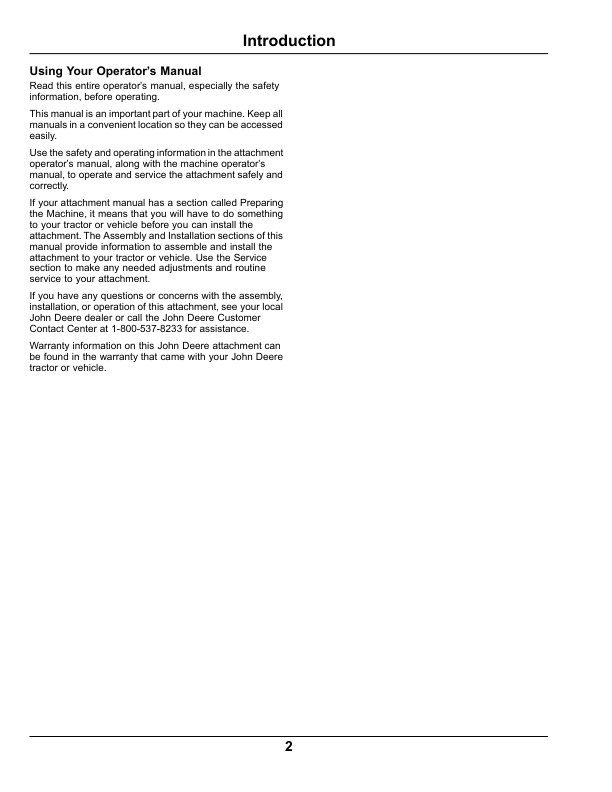 John Deere 72 Inch Front Straight Blade, V-Blade (010001-) Operator's Manual (OMM170512) - Image 2
