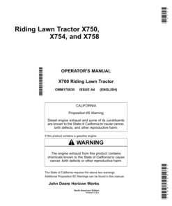 John Deere X750 X754 & X758 Tractors North America (020001-030000) Operator's Manual (OMM170830)