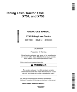 John Deere X750 X754 & X758 Tractors Export Edition (020001-030000) Operator's Manual (OMM170831)
