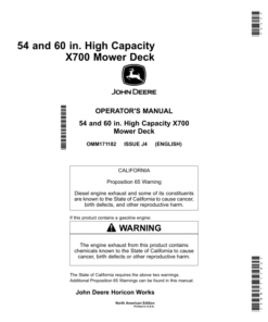John Deere 54 & 60 In. High Capacity Mower Deck for X700 Series X710, X730, X734, X738 ,X739, Operator's Manual (OMM171182)