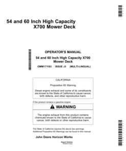 John Deere 54 & 60 In. High Capacity Mower Deck for X700 Series Tractors Export Edition (010001-030001) Operator's Manual (OMM171183)