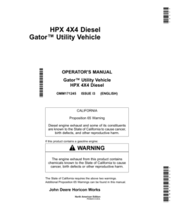 John Deere HPX-4x4 Gator Utility Vehicle Diesel North America (120001-130000) Operator's Manual (OMM171245)