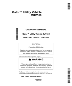 John Deere XUV 550 Gator Utility Vehicle Export Edition (030001-040000) Operator's Manual (OMM171249)