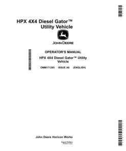 John Deere HPX 4x4 Diesel Gator Utility Vehicle Export Edition (120001-) Operator's Manual (OMM171265)