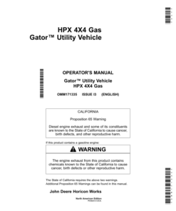 John Deere HPX 4x4 Gator Utility Vehicle Gas North America (120001-130000) Operator's Manual (OMM171335)