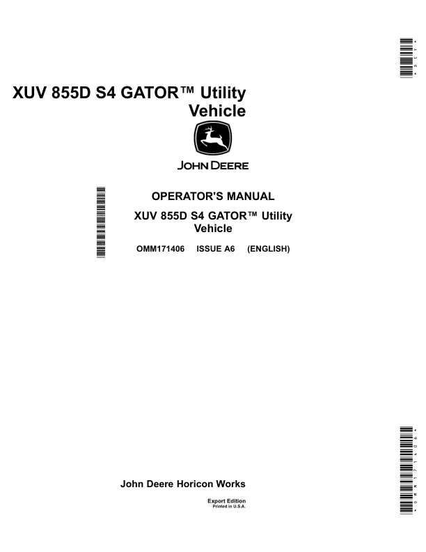 John Deere 855D XUV S4 Gator Operator's Manual (OMM171406)