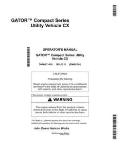 John Deere Gator Compact Series Utility Vehicle CX (100001-) Operator's Manual (OMM171439)