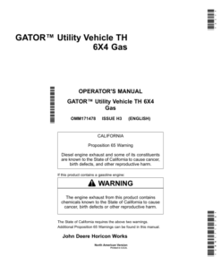 John Deere TH (6x4) Gator Utility Vehicle (Gas) North America (070001-100000) Operator's Manual (OMM171478)
