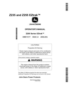 John Deere Z235 & Z255 EZtrak Zero-Turn Mower North & South American (170001-) Operator's Manual (OMM172177)