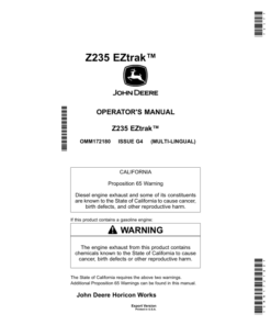 John Deere Z235 EZtrak (Export Version) Operator's Manual (OMM172180)