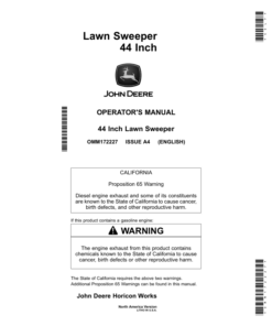 John Deere 44 Inch Lawn Sweeper (L&G Tractors only) Operator's Manual (OMM172227)