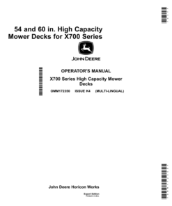 John Deere 54 & 60 In. High Capacity Mower Deck for X700 Series Tractors Export Edition (030001-) Operator's Manual (OMM172350)