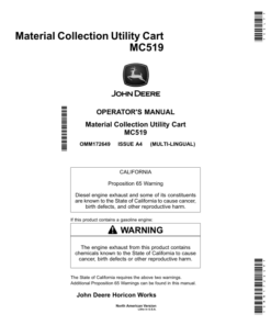 John Deere MC519 Material Collection Utility Cart Operator's Manual (OMM172649)