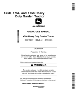 John Deere X750 X754 & X758 Tractors North America (030001-040000) Operator's Manual (OMM172667)