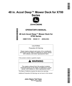 John Deere 48-Inch Accel Deep Mower Deck for X700 Series (010001-) (North America) Operator's Manual (OMM172789)