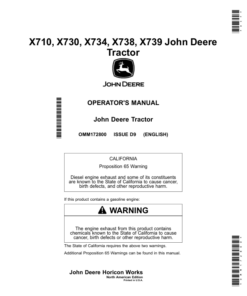 John Deere X710, X730, X734, X738 & X739 Tractors Operator's Manual (OMM172800)