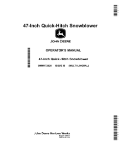 John Deere 47-Inch Quick-Hitch Snowblower (Export Edition) Operator's Manual (OMM172820)