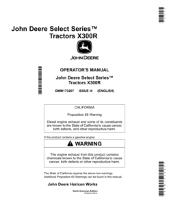 John Deere X300R Select Series Tractors Operator's Manual (OMM173267)