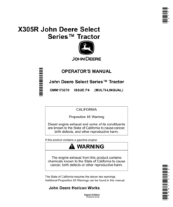John Deere X305R Select Series Tractor (Export Edition) Operator's Manual (OMM173270)