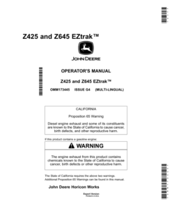 John Deere Z425, Z645 EZtrak Zero-Turn Mower Operator's Manual (OMM173445)