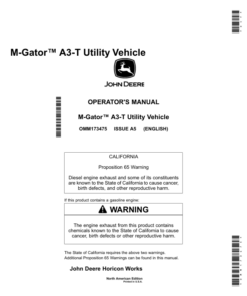 John Deere M-Gator A3-T Utility Vehicle North America (010001-020000) Operator's Manual (OMM173475)