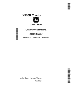 John Deere X950R Tractor Export Edition (020001-030000) Operator's Manual (OMM173774)