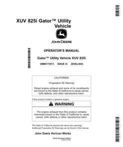 John Deere XUV 825i Gator Utility Vehicle North America (100001-110000) Operator's Manual (OMM173973)